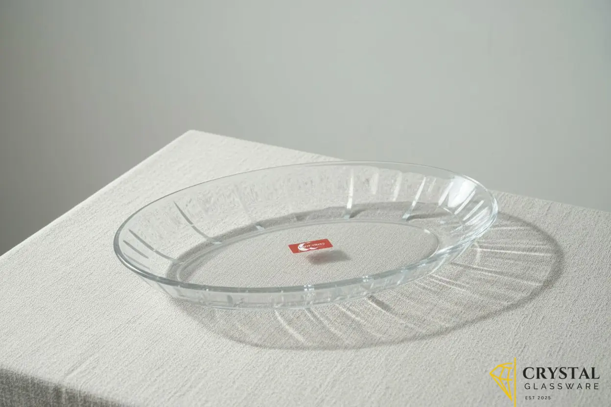 Green apple 2-piece medium size Glass serving dish — Crystal Glassware Pakistan